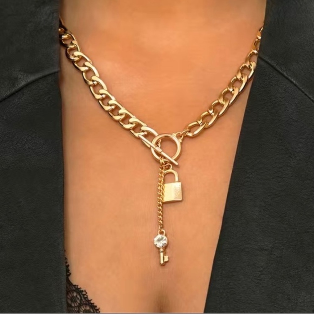1 PC Lock And Key Chain Gold Color Necklace